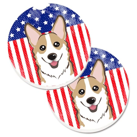 Carolines Treasures American Flag and Sable Corgi Set of 2 Cup Holder Car Coaster BB2183CARC